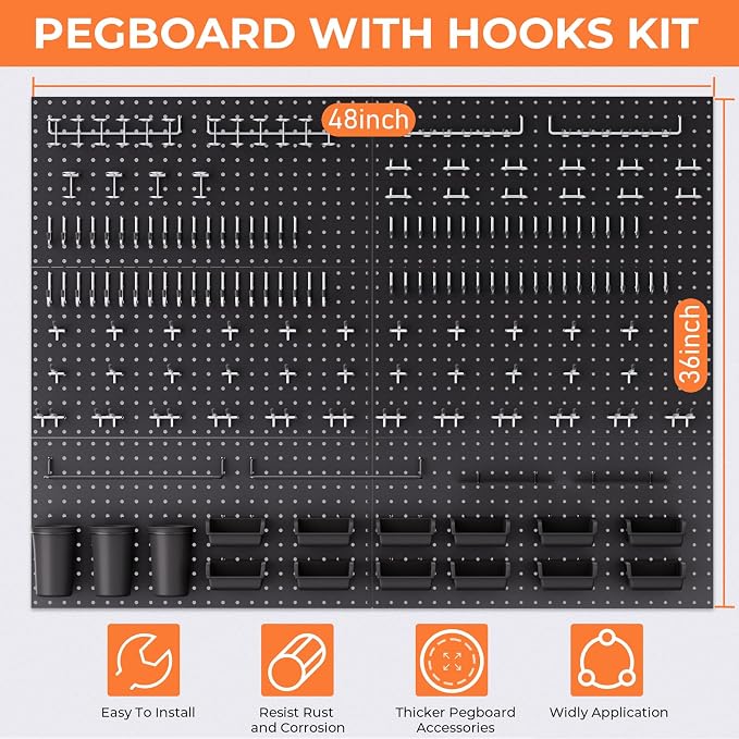 INCLY 48x36 Inch Metal Peg Board Kit - Image 8