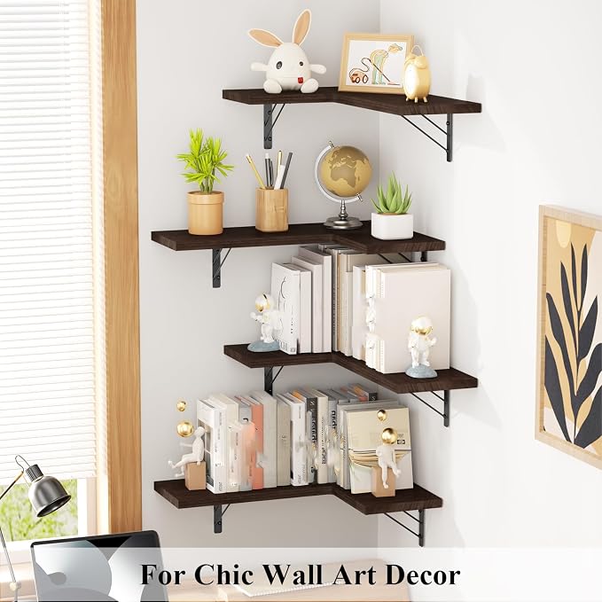 Love-KANKEI Corner Shelf Wall Mounted Set of 4, Floating Wall Shelves - Image 5