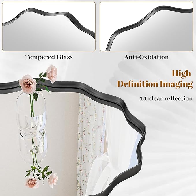 Round Wavy Mirror, 24 Inch Metal Frame Circle Mirror, Round Wall Mounted - Image 3