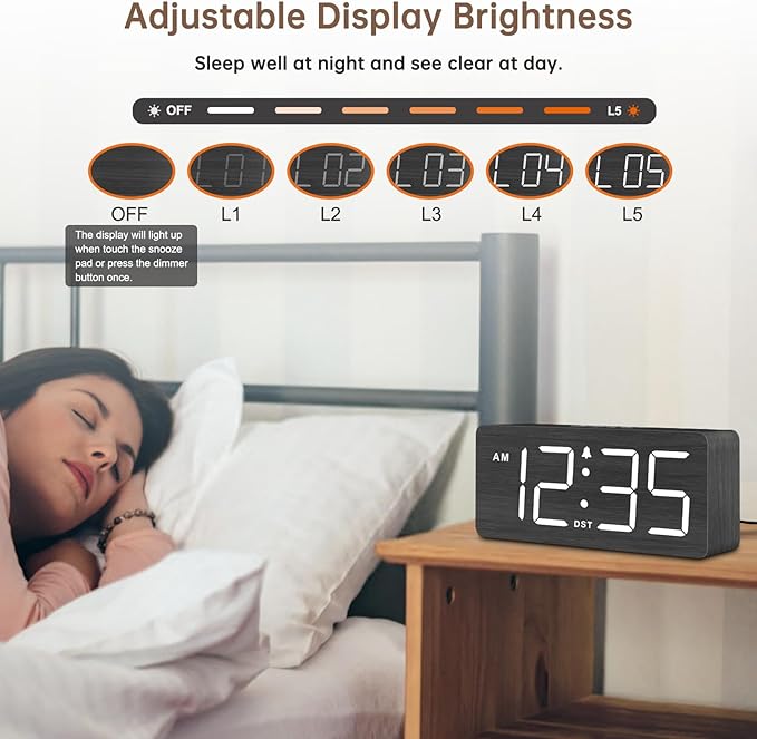 DreamSky Wooden Digital Alarm Clock - Image 4