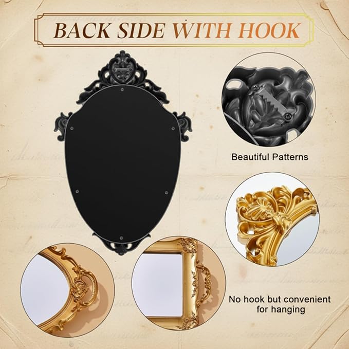 Beeveer 4 Pcs Vintage Gold Mirrors Set Decorative Hanging Wall Decor - Image 3