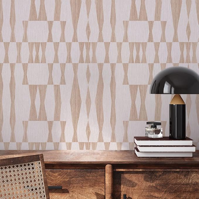 Tempaper Beige Textured Faux Grasscloth Geo Removable Peel and Stick Wallpaper - Image 2