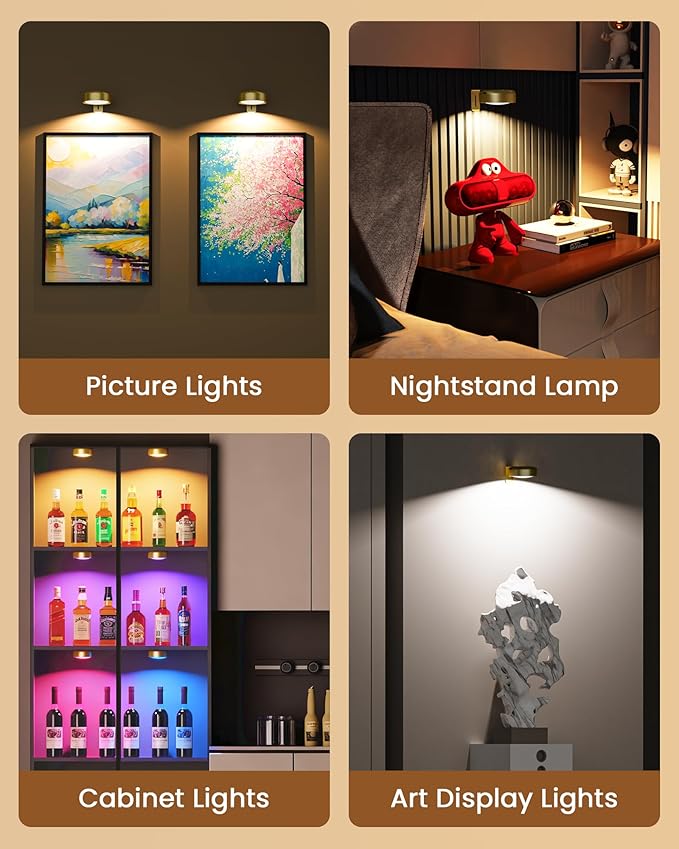 3 Pack Picture Lights for Wall, Wireless 2000mAh Rechargeable Magnetic LED Puck - Image 3