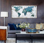 Teal Decor World Map Canvas Wall Art Pictures - Image 3