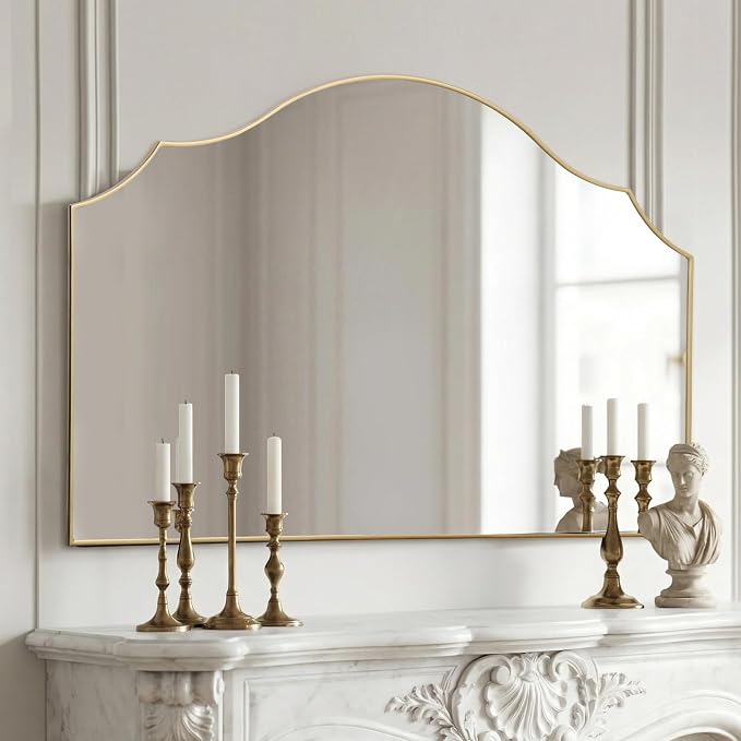 Besdomus Large Scalloped Gold Mirror: 47"x31" Modern Minimalist Wood Frame Wall - Image 7