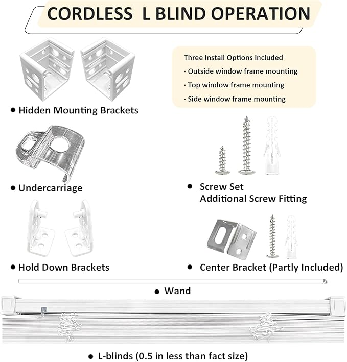 Cordless Vinyl Mini L Blinds 37" W x 72" H, Light Filtering, Arrive 1/2 Inch - Image 4