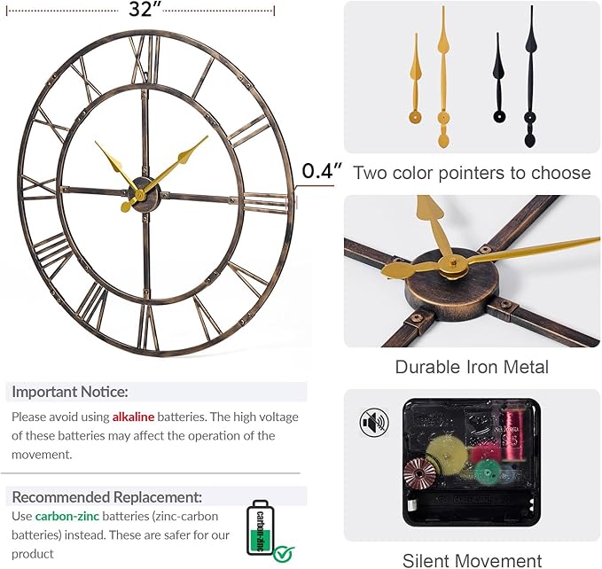 32 Inch Large Wall Clock for Living Room Decor – Easy-Assembly Silent - Image 2