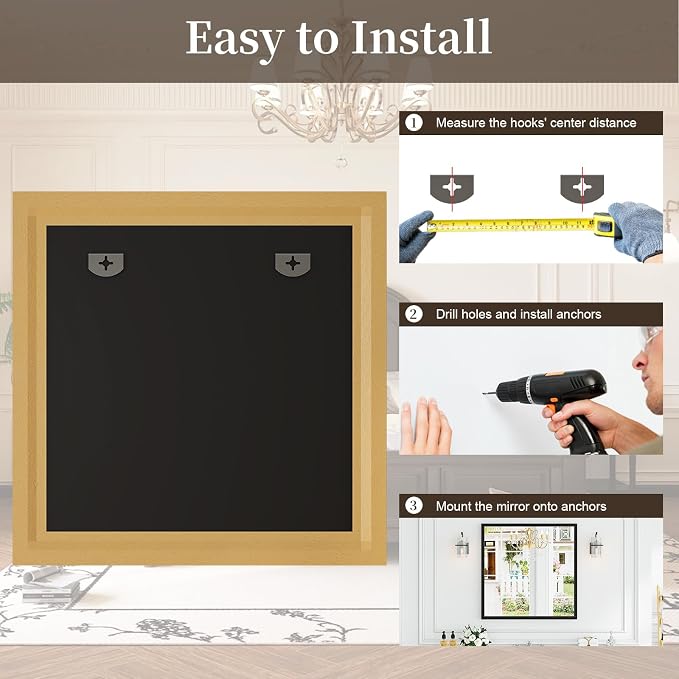 Syndra Square Black Wood Frame Bathroom Mirror, Waterproof Slim Deep Frame - Image 8
