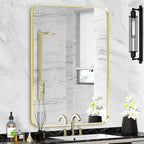 Gold Framed Bathroom Mirror, Brushed Gold Bathroom Vanity Wall Mirror, Rounded by Minuover
