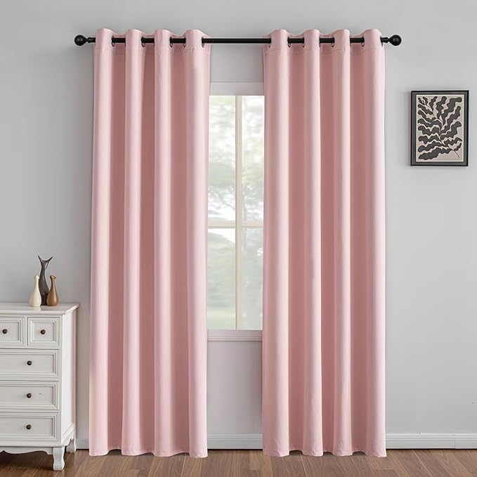 IGEMAEVE Blush Pink Curtains 84 Inch Length 2 Panels Set, Light Filtering by IGEMAEVE