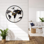 Large World Map Wall Clock, Metal Minimalist Modern Clock, Round Silent - Image 6