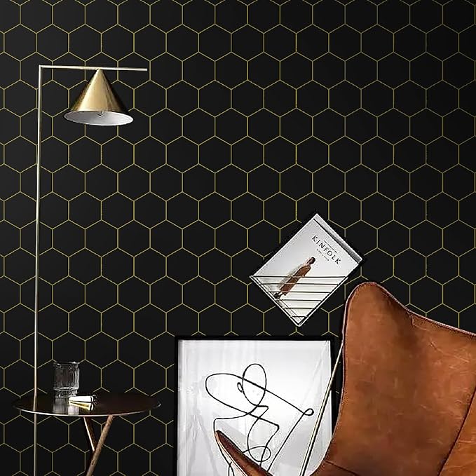 Black and Gold Wallpaper Geometric Peel and Stick Wallpaper - Image 5