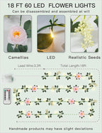 suddus Flower Garland with Pink Camellia Fairy Lights Indoor, 60 LED Vines - Image 6