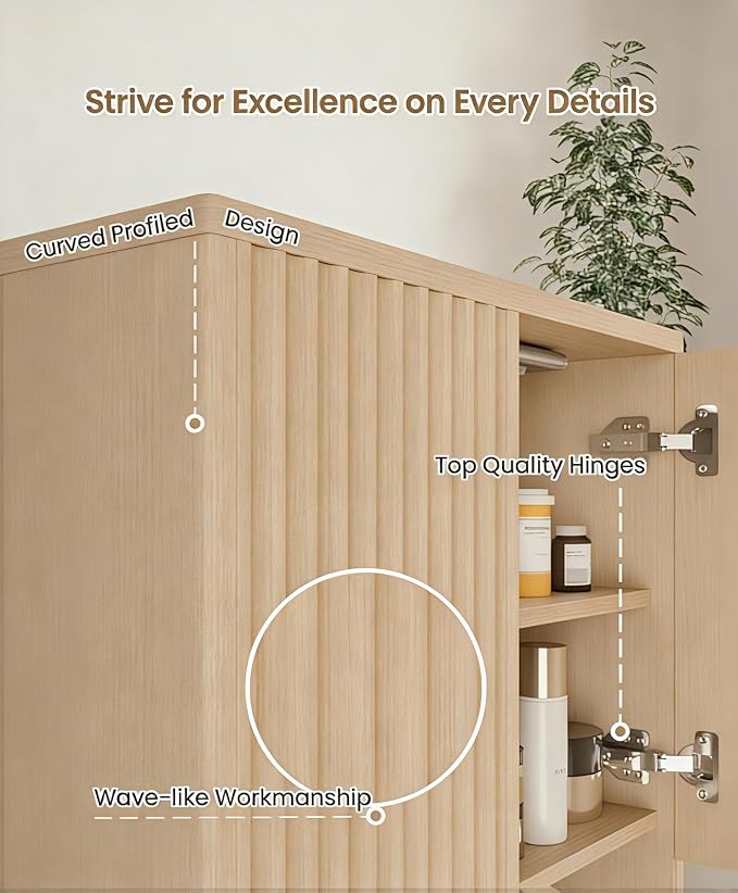HAIOOU Fluted Bathroom Wall Cabinet - Image 6