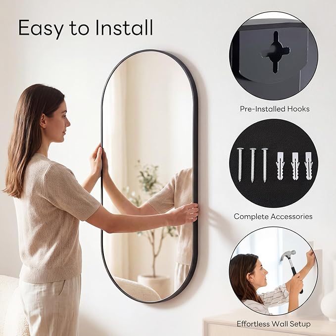 DUMOS 24" x 48" Oval Bathroom Mirror, Tempered Glass, Morden Vanity Mirror - Image 5
