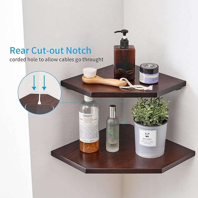 Corner Wall Shelf, Solid Oak Wood White Floating Corner Shelf Organizer - Image 4