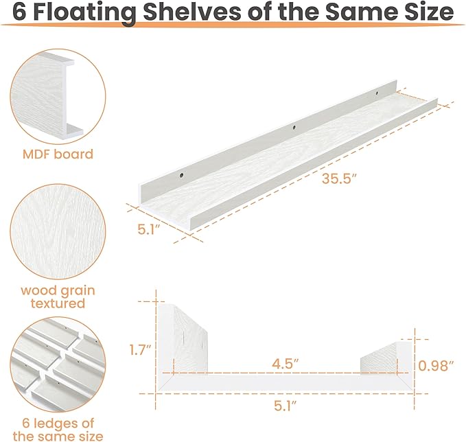 upsimples Floating Shelves for Wall, 35.5 Inch Shelves for Decor Storage Set of - Image 3