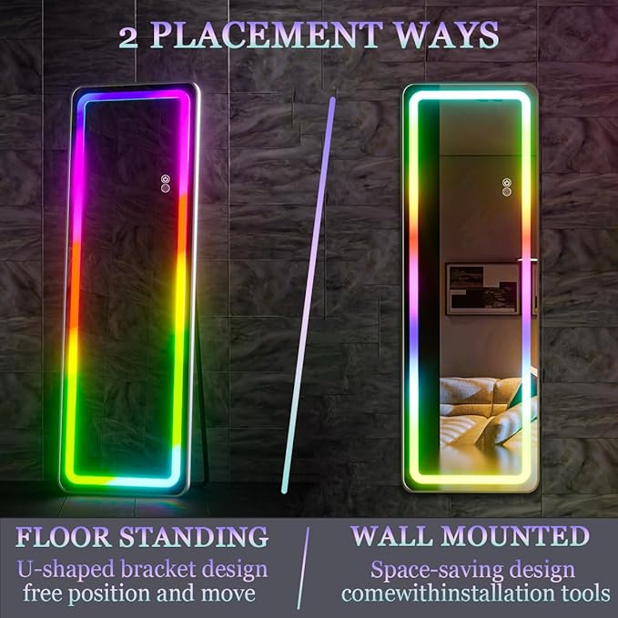Koonmi Full Length Mirror with LED Lights, RGB Color Changing Lights, 7 Dynamic - Image 6