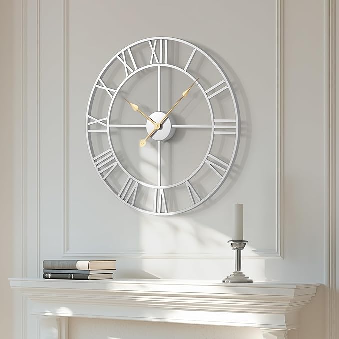 Cuspin 24 Inch Large Silver Wall Clock, Battery Operated Silent Non Ticking by Cuspin