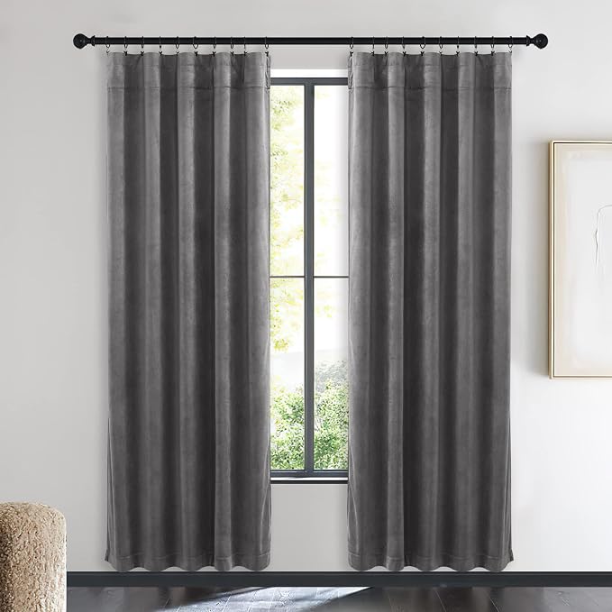 NICETOWN Living Room Grey Velvet Curtains, Sound and Sunlight Reducing Heavy - Image 2