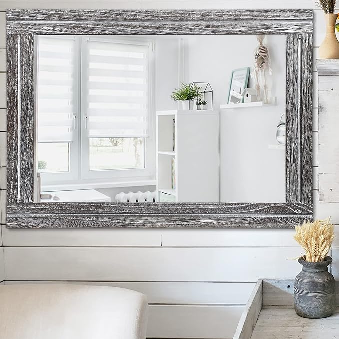 AAZZKANG Rustic Mirror Large Wood Framed Wall Mirror 70 x 50cm Rectangle - Image 5