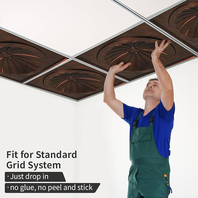 Art3dwallpanels Ceiling Tiles 12 Pack Drop Ceiling Tiles, 24 x 24 Inch High - Image 5