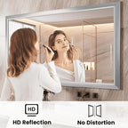 Amorho Bathroom Mirror, 55x32 Inch Silver Thick Metal Framed Wall Mirrors - Image 2