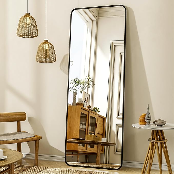 XRAMFY 56"x21" Floor Full Length Mirror Standing Full Body Rounded Corner by XRAMFY