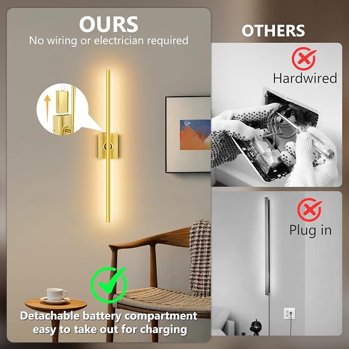 Eneru Battery Operated Wall Sconce Lights - 10000mAh Rechargeable Wireless Wall - Image 5