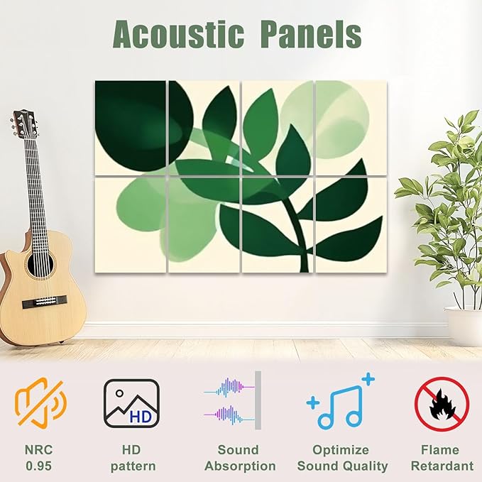 8 Pack Art Acoustic Panels Sound Absorbing Boho Botanical Leaf Orange Green - Image 3