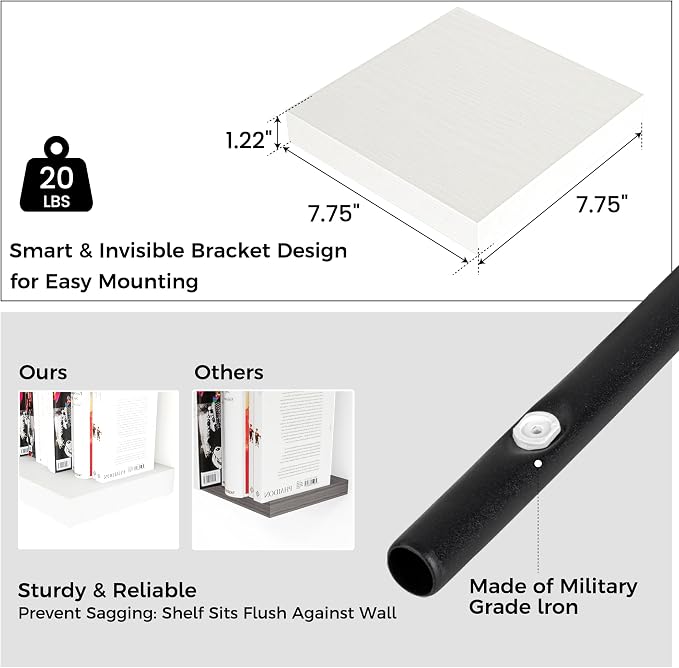 Square Floating Shelves for Wall 8"W x 8"D x 1.2"H, Small Engineered Wood Wall - Image 3