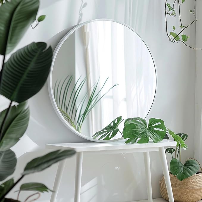 Sunniry White Round Mirror 30 inch, Large Round Mirror, Bathroom Mirror Matte - Image 4