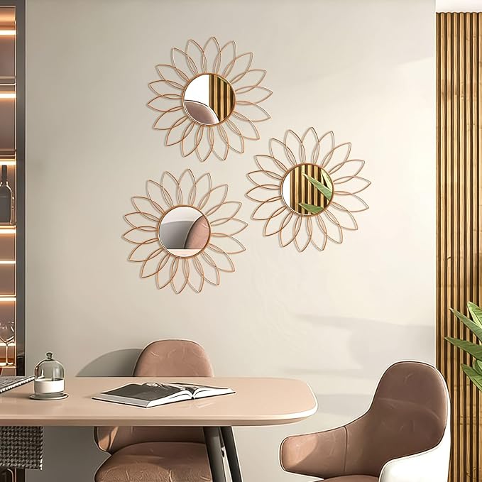 3 Pack Metal Mirrors for Wall Sunburst Wall Mirrors Home Décor Decorative - Image 7