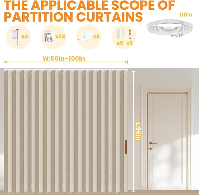 100% Blackout Room Divider Curtains Ceiling Curtain Track Sets Blackout - Image 2