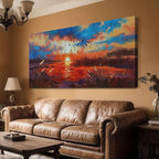 Anolyfi Sunset Wall Art for Living Room, Reed Lake Wall Decor Red Artwork for - Image 2
