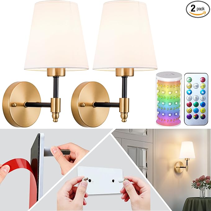 Peel and Stick Wall Sconces, Stick On Wall Sconce Set of 2, Battery Operated by SlywiseLLC