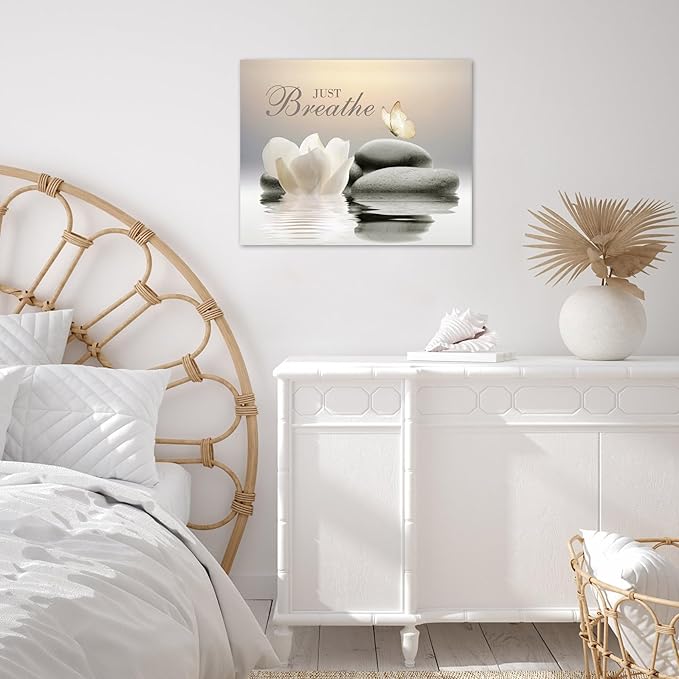 EOBTAIN Zen Stone Framed Wall Art 20x16 Inches Butterfly and Flower Spa - Image 8