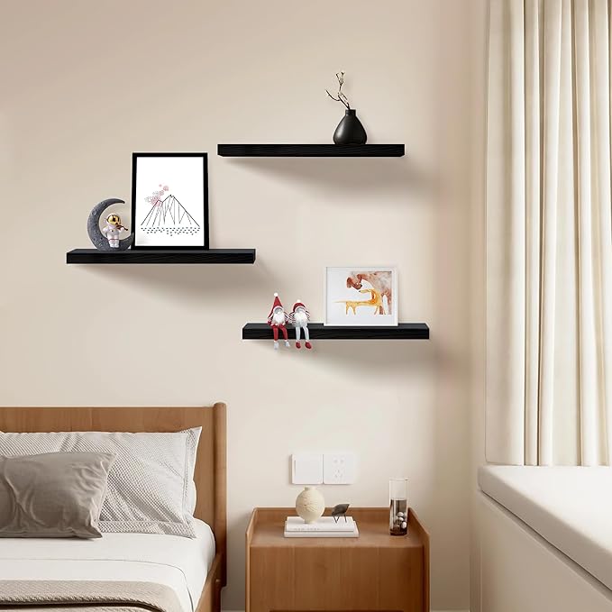 Upassion Floating Shelves for Wall Set of 3, Frame Display Black Floating Shelf - Image 5