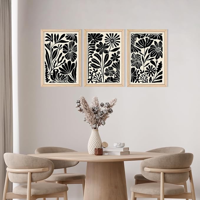YWJKWLGS Abstract Floral Wall Art Set of 3, 11x16 Inch Black Boho Flower Prints - Image 6