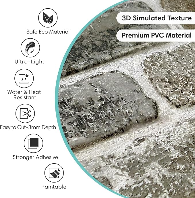 Commomy 10 Pcs 3D Faux Brick Peel and Stick -11.8"X11.8" Small Size Thin PVC - Image 3