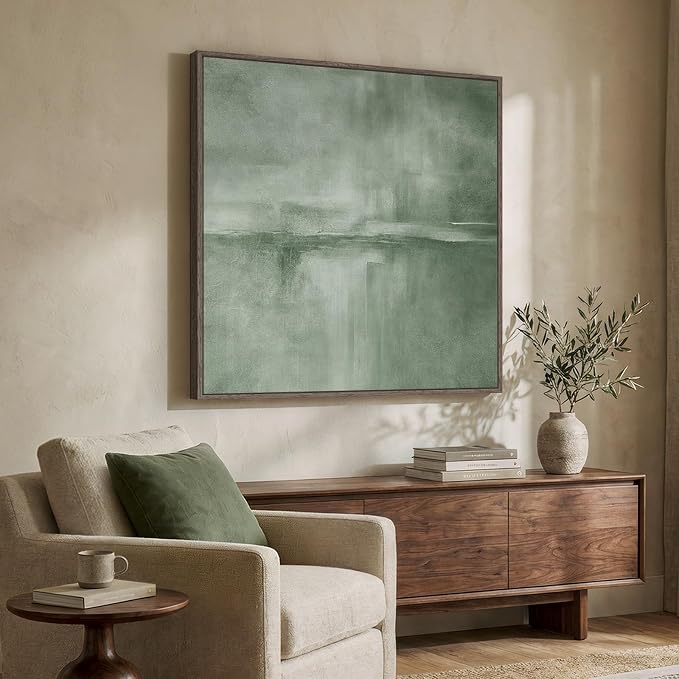Large Framed Green Abstract Wall Art, Modern Minimalist Sage Green Canvas - Image 2