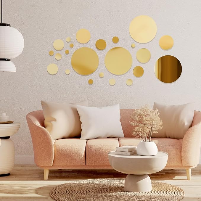 Shappy 32 Pieces Mirror Wall Stickers Removable Acrylic Setting Adhesive Round - Image 5