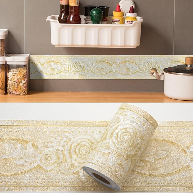 AbaBoorty Beige Floral Wallpaper Border Decor 394"X4.1" Peel and Stick Wall - Image 8