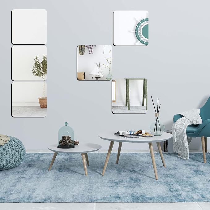 6Pcs Acrylic Mirror Tiles, Self-Adhesive Mirror Stickers, Square Mirror Trays - Image 6