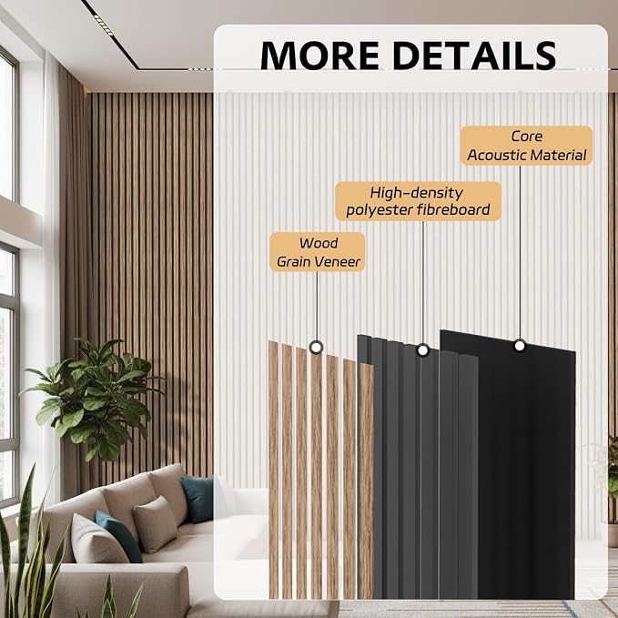 2 Pack Wood Panels for Wall, 106.3" × 11" Wood Slat Acoustic Panels for Wall - Image 4