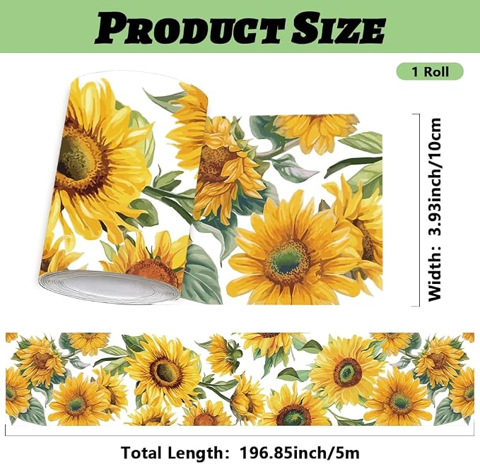 Sunflower Wall Border Wallpaper Border Decal Peel and Stick 19.7 x 4 Inch - Image 2
