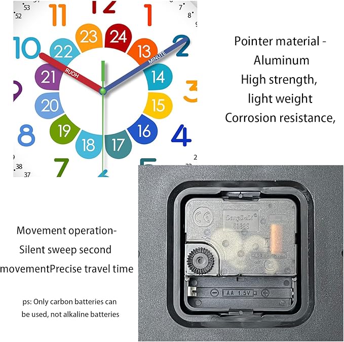 XFM Kids Wall Clock12 Inch Silent Non Ticking Kids Teaching Clocks Battery - Image 6