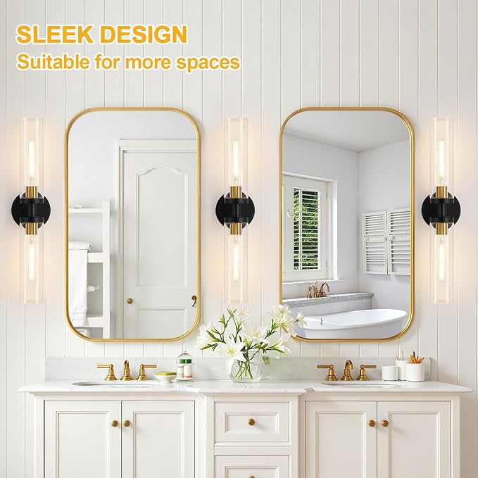 Indoi Black and Gold Wall Sconce, Hardwired Bathroom Sconces Wall Lighting - Image 7