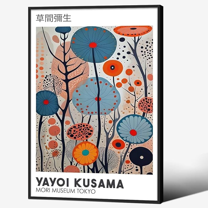 Yayoi Kusama Black Framed Wall Art 24x36in Vintage Japanese Painting Posters by Heltrappe