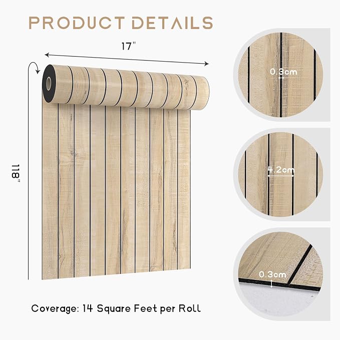 VEELIKE Sand Birch Wood Wall Panels Peel and Stick Distressed Wood Grain Slat - Image 9